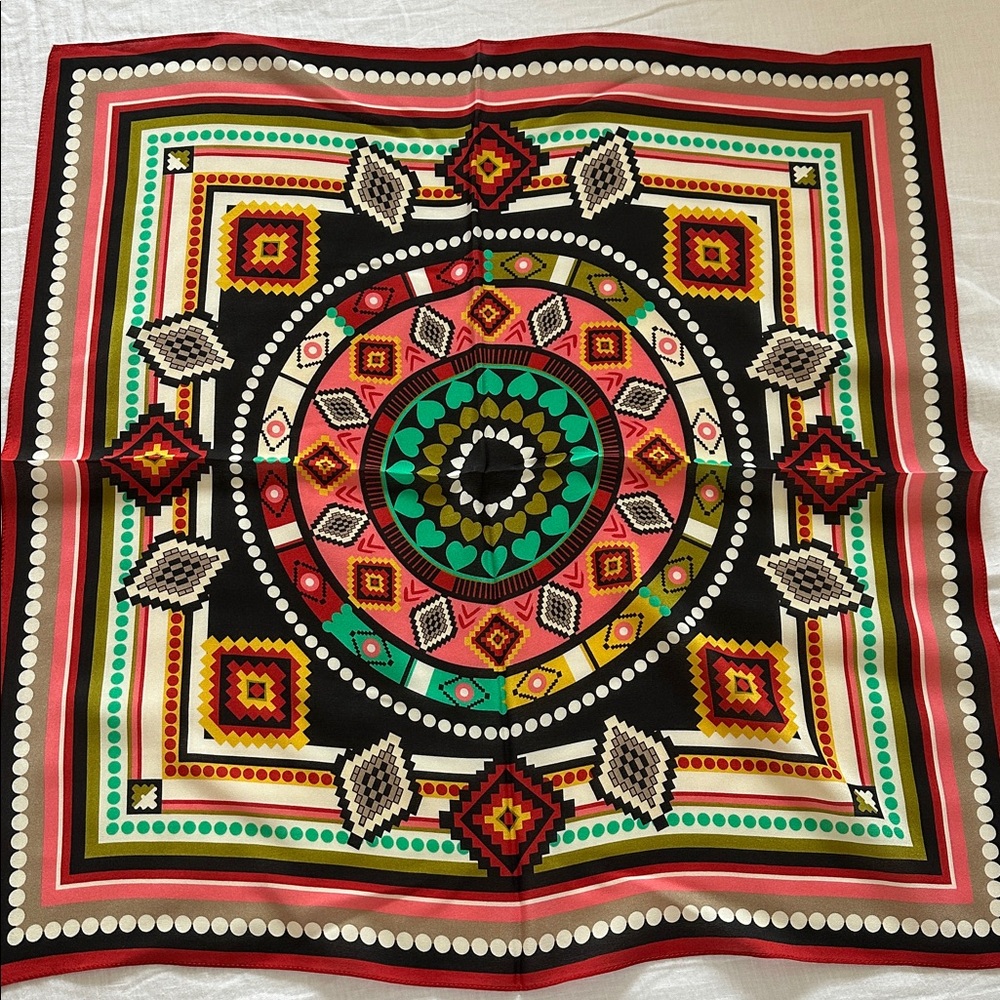 New Silk Square 25.5inch Colorful Geometric Pattern Scarf